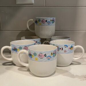 Vitromaster Nautical Mugs Set of 6 Beach Theme Stoneware Cups Vintage 1991